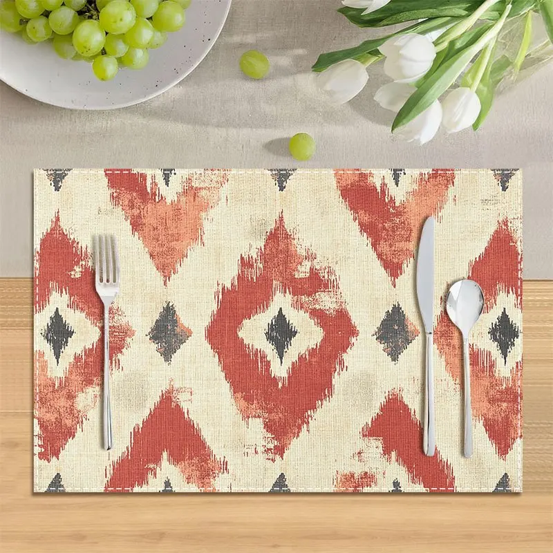 Boho Diamond Ikat Heat Resistant Washable Table Placemats Kitchen Dining Decor 4 Piece Set