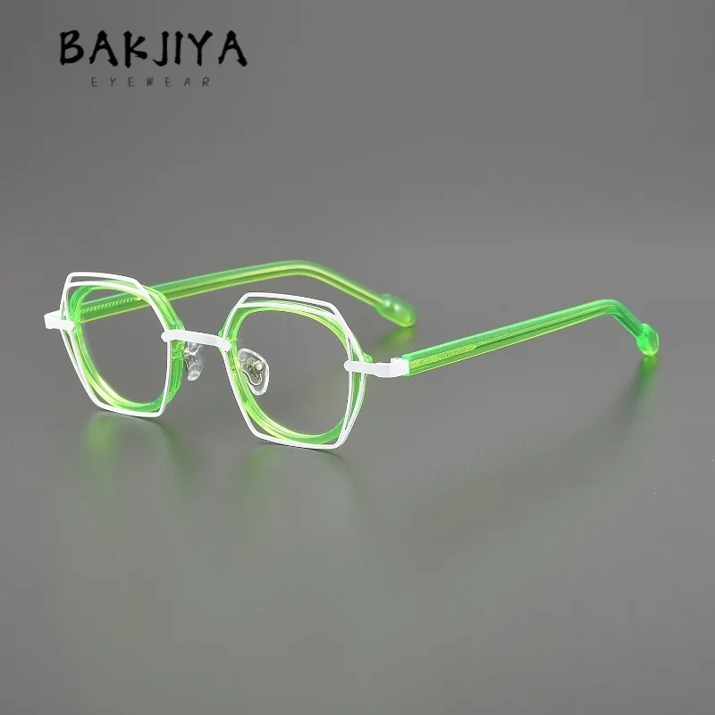 

Fashion Green Acetate Alloy Eyeglasses Frame Classic Hollow Out Dual-Ring Designer Men Women Optical Prescription Glasses Frames