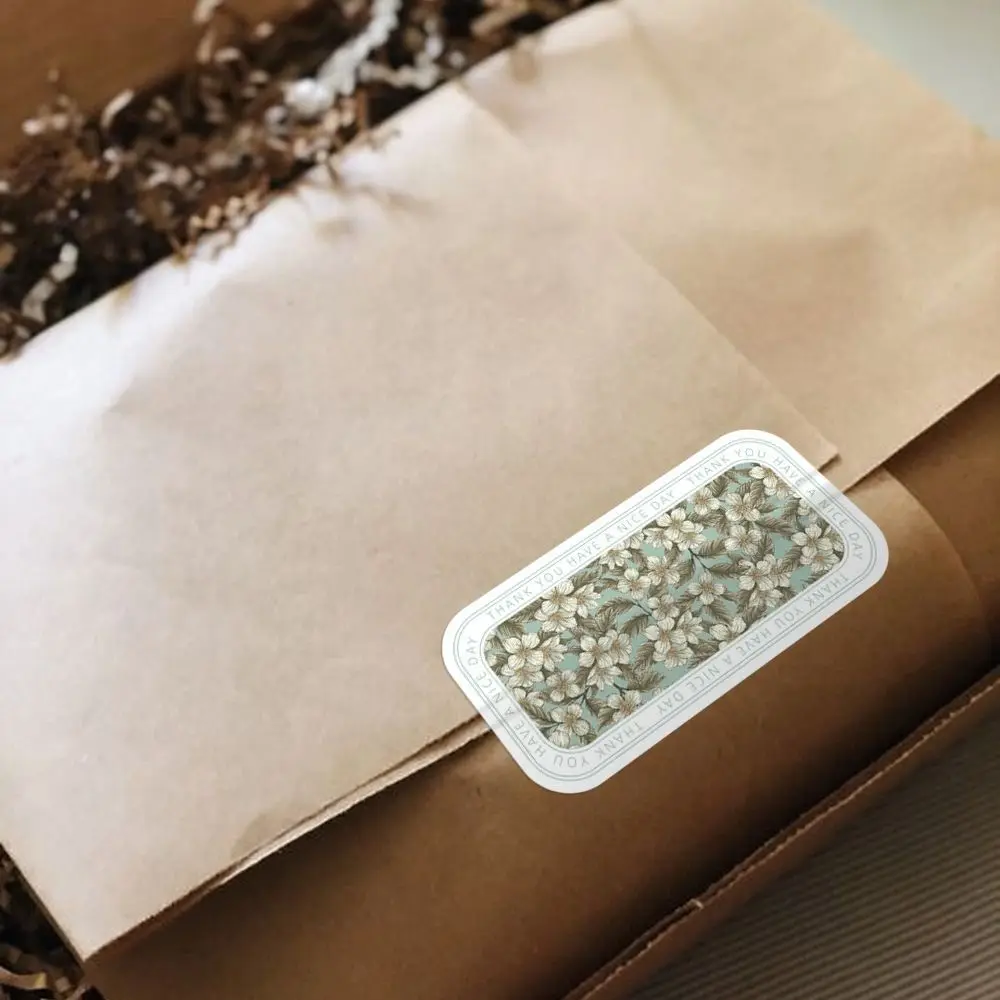 300Pcs Fashion Adhesive Sealed Stickers Floral Patterns Rectangular Packaging Stickers Decorative Stickers