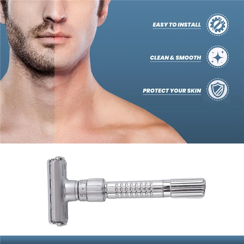 Abag nova navalha de borda dupla ajustável clássico masculino barbear lâminas de segurança liga zinco manual barbeador com caixa viagem