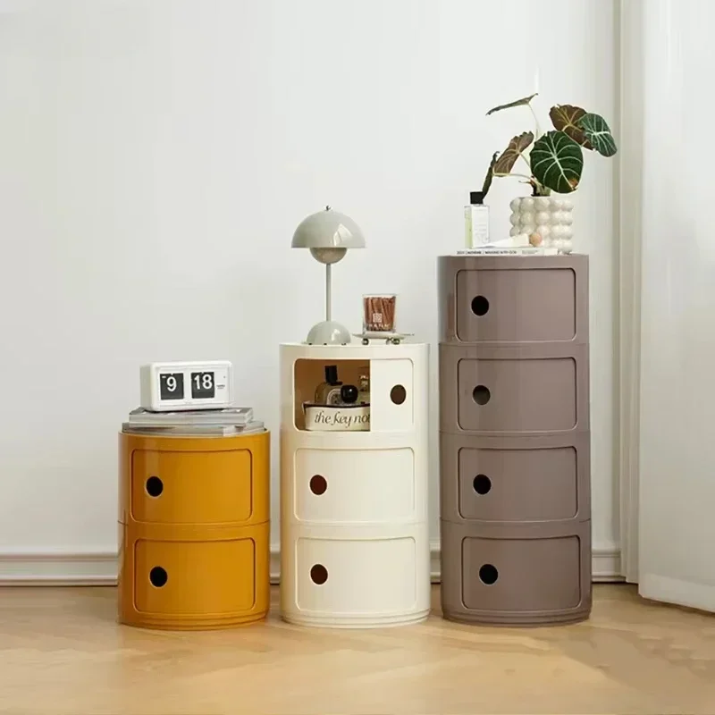 #Nordic Net Red Bedside Cabinet Modern Simple White Round Creative Mini Simple Small Side Table