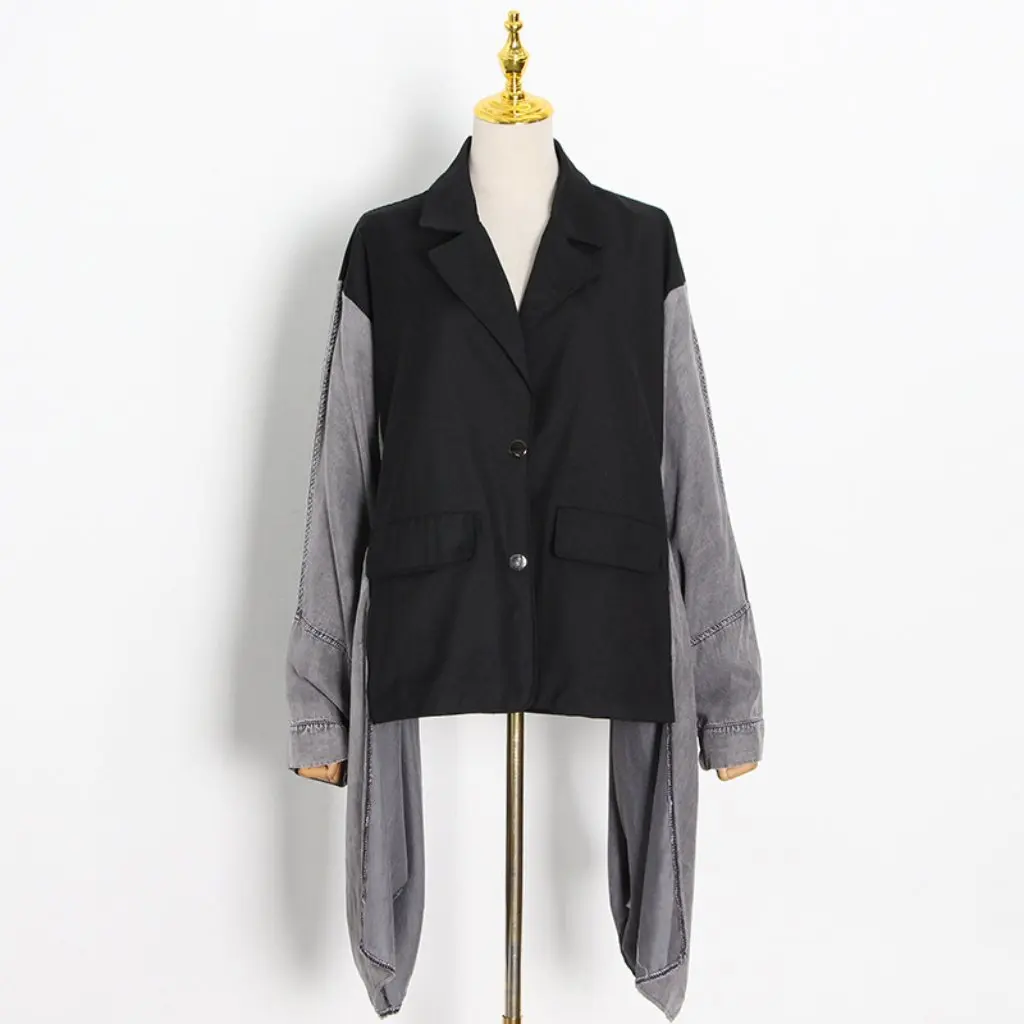 

Women's Commuter Style Suit Spring Elegant Niche Design Bat Sleeve Jacket Color Stitching Fashionable Windbreaker