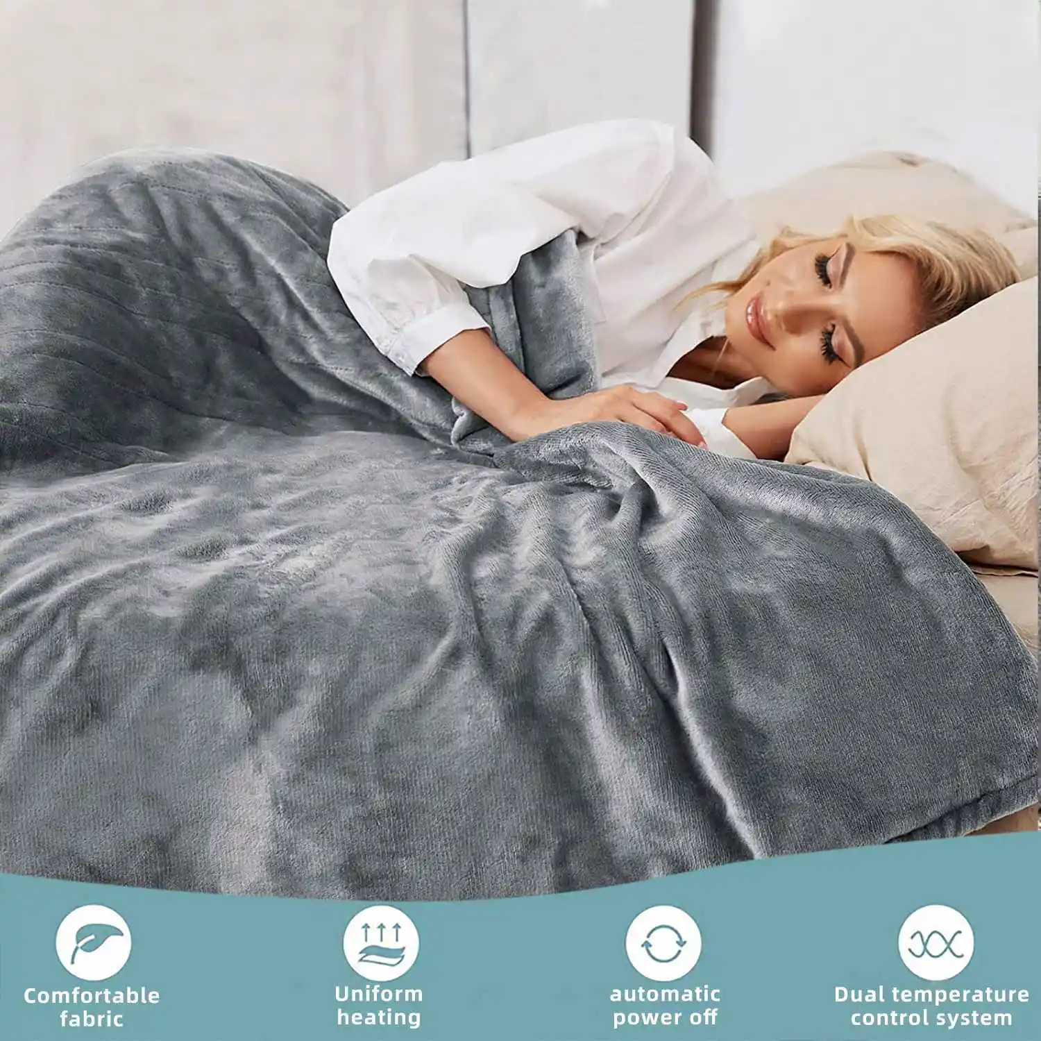 150*180cm Electric Heated Blanket Heating Bed Pad 6 Heating Levels 10 Hours Auto Off Overheat Protection Ultra Soft Warm Flannel