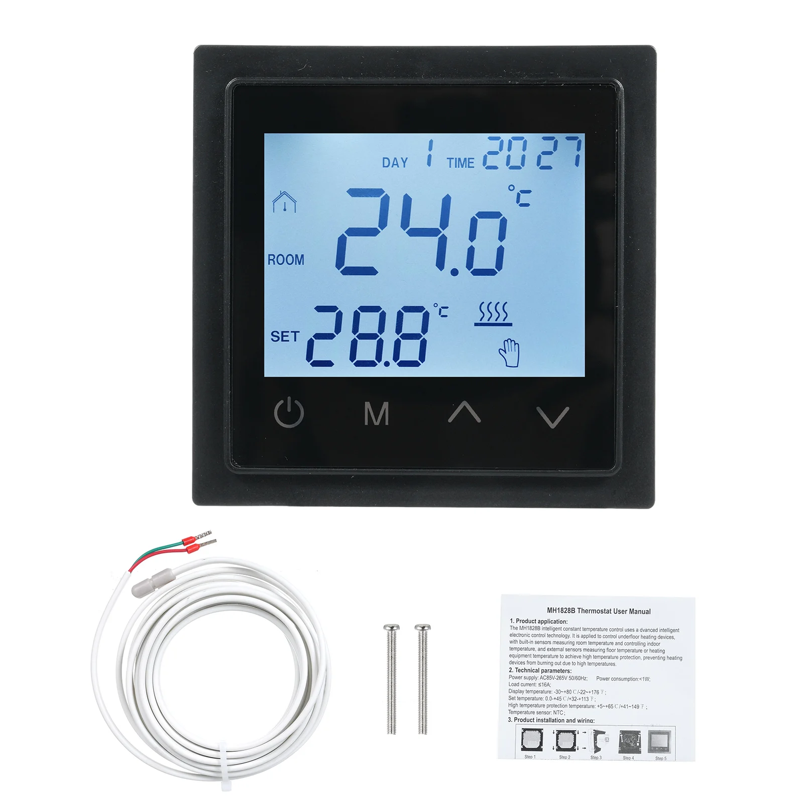 Intelligent Digital Thermostat 16A Floor Heating Temperature Controller LED Touch Screen NTC Sensor Electric Heating Control