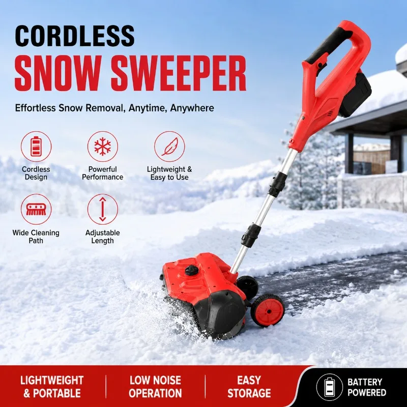 Cordless Electric Snow Sweeper Handheld Snow Removal Machine Adjustable Length Lightweight Snow Thrower for Patio Driveway