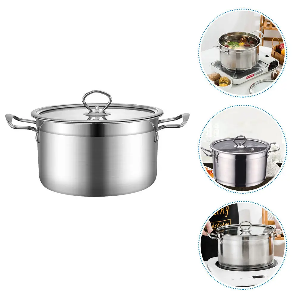 

Stainless Steel Soup Pot Heavy Duty Mirror Polished Cooking Pot with Shatterproof Glass Lid for Soup Stew Pasta Lobster