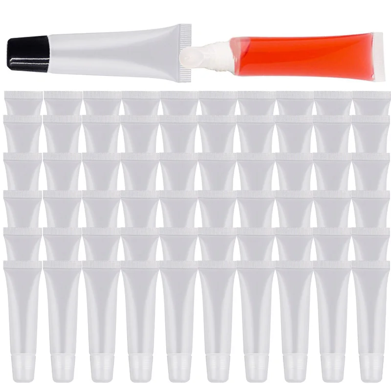 

50pcs 10ml Empty Lip Gloss Tubes Clear Soft Lip Gloss Container Refillable Lipgloss Tubes for DIY Cosmetic Makeup Plastic Bottle