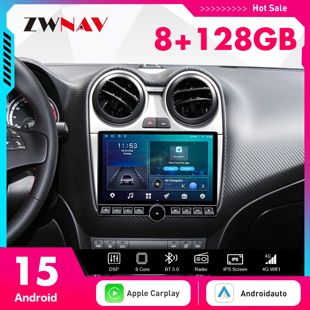 ZWNAV 12.3” Android 15 Car Radio For Alfa Romeo Giulietta 2010-2014 GPS Navigation Wireless CarPlay Android Auto DSP Sound