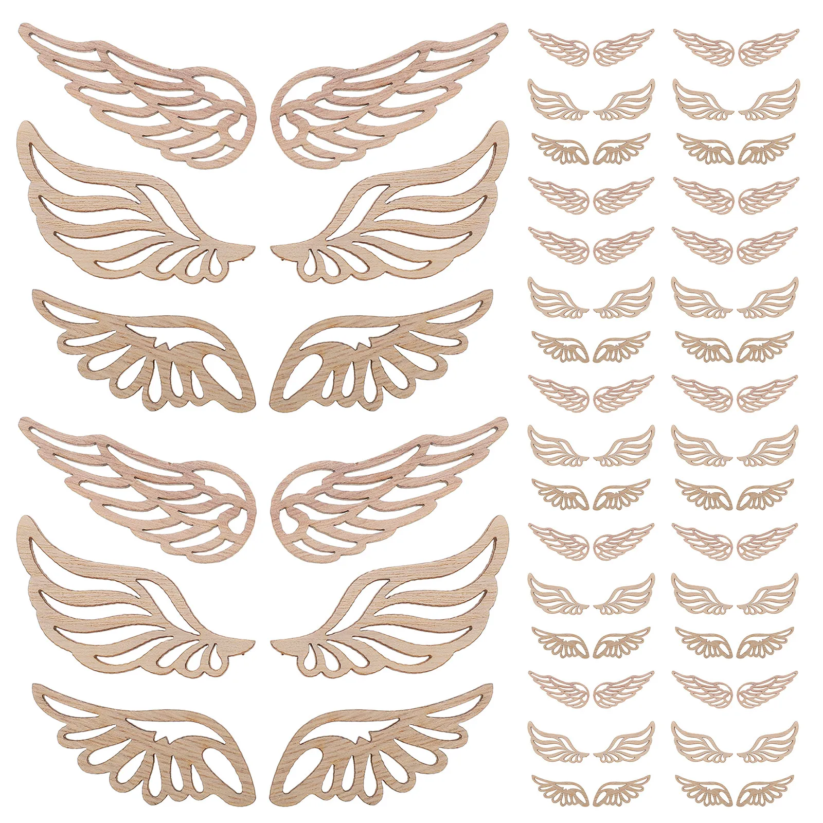 60Pcs Natural Wood Angel Wing Slices Unfinished Rustic Craft Blanks for DIY Christmas Ornaments Home Decor Party Hanging Wooden