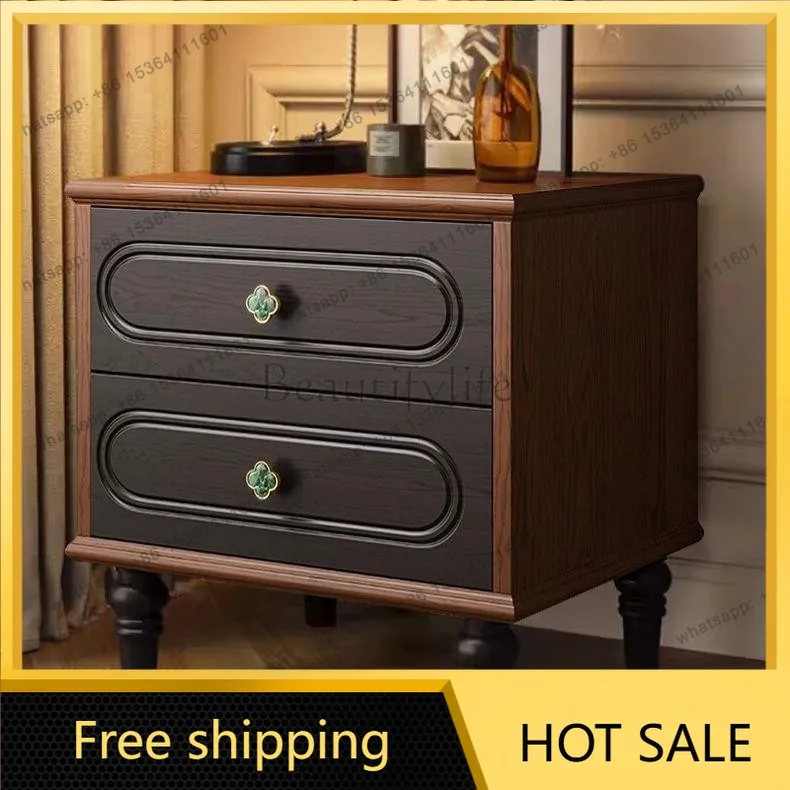 LS ash wood bedside table household pure solid wood retro French bedside table medium antique high sense