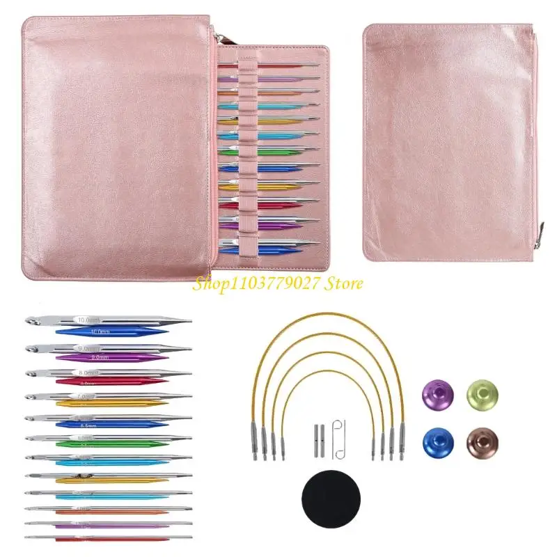 

C4DF 12Pairs Aluminum Alloy Tunisian Crochet Hook with Cable 3.0mm-10mm Interchangeable Circular Knitting Needle for Knitting