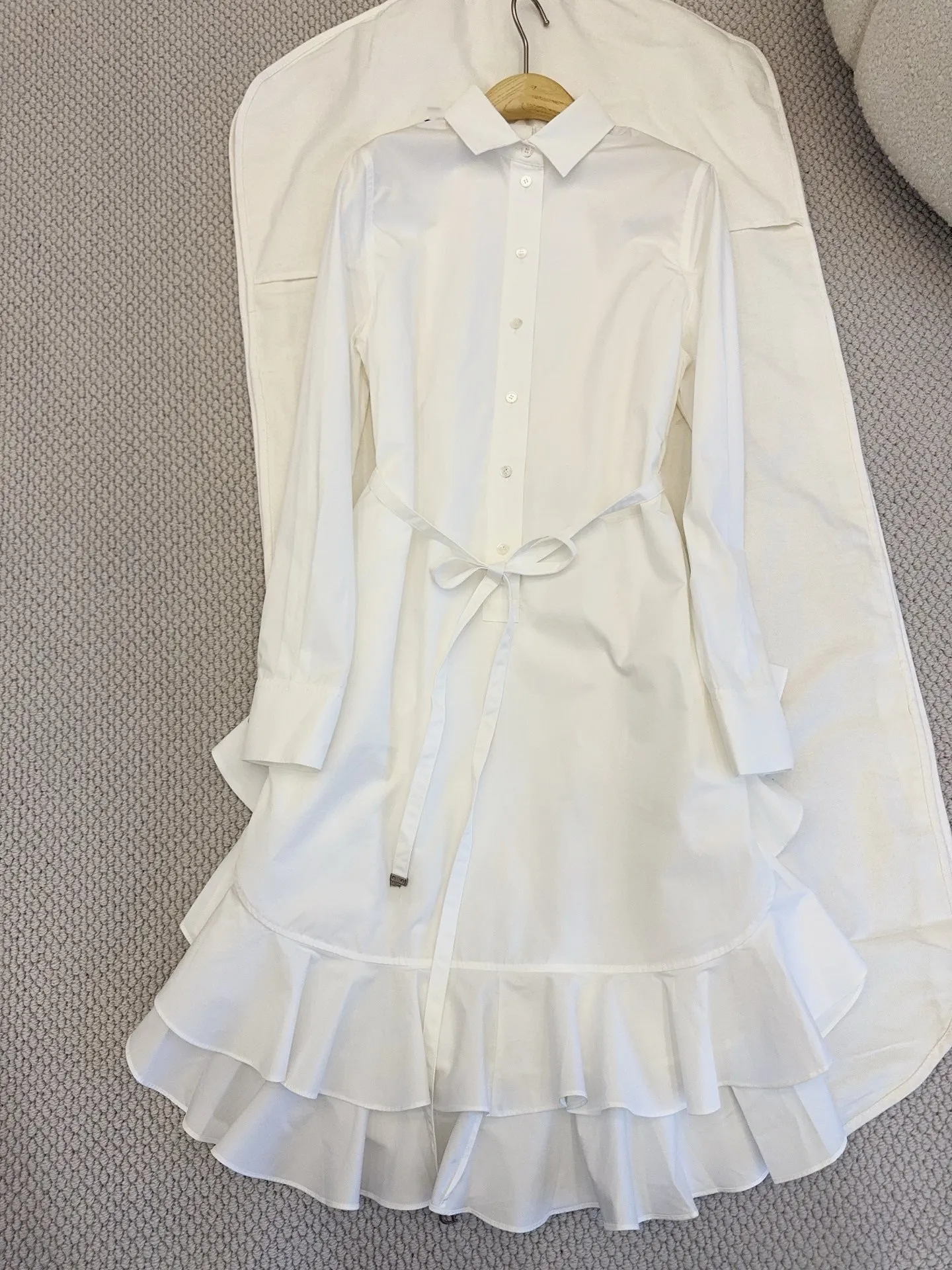 

Luxury Spring/Summer Ruffle Collar Long Sleeve Belt Dress Elegant Dynamic Irregular Design for Daily Commuting