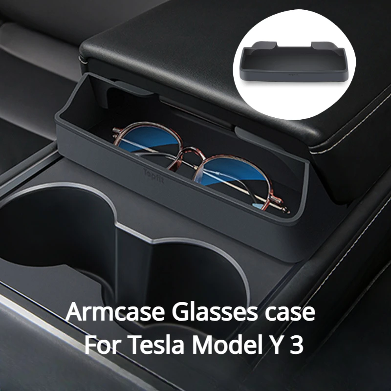 Armcase Glasses Case for Tesla Model Y 3 Armrest Box Sunglasses Case Silicone Car Storage Box for Keys Car Interior Accessories