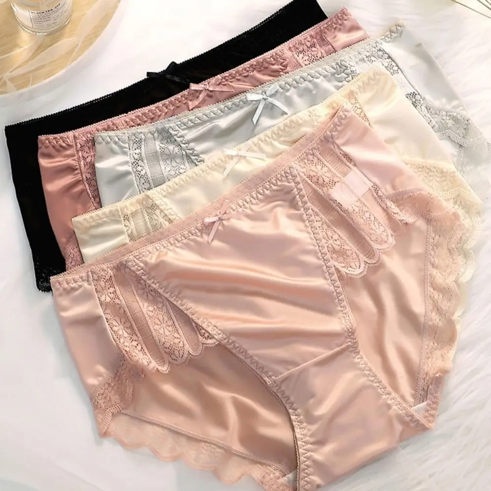 الملابس الداخلية خفيفة الوزن الحرير الجليد الملابس الداخلية الساتان لينة مثير سراويل التطريز السلس سراويل داخلية نسائية من الدانتيل النساء #5