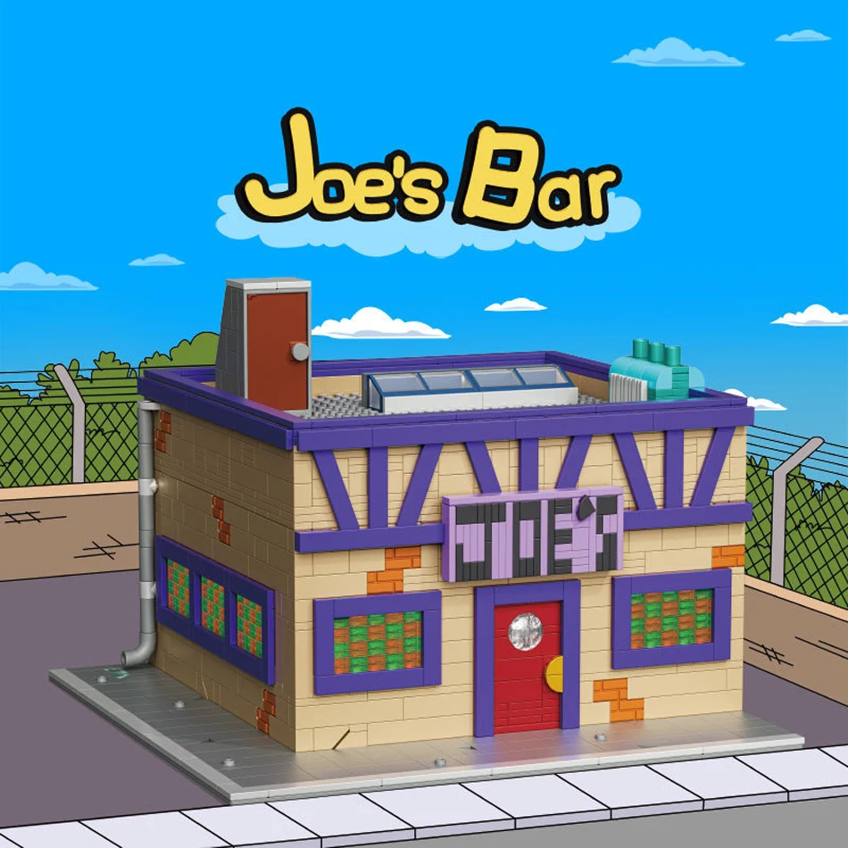 Moc cidade modular joe taverna bar vista de rua blocos de construção springfield pub arquitetura montagem tijolos brinquedos crianças adultos presente