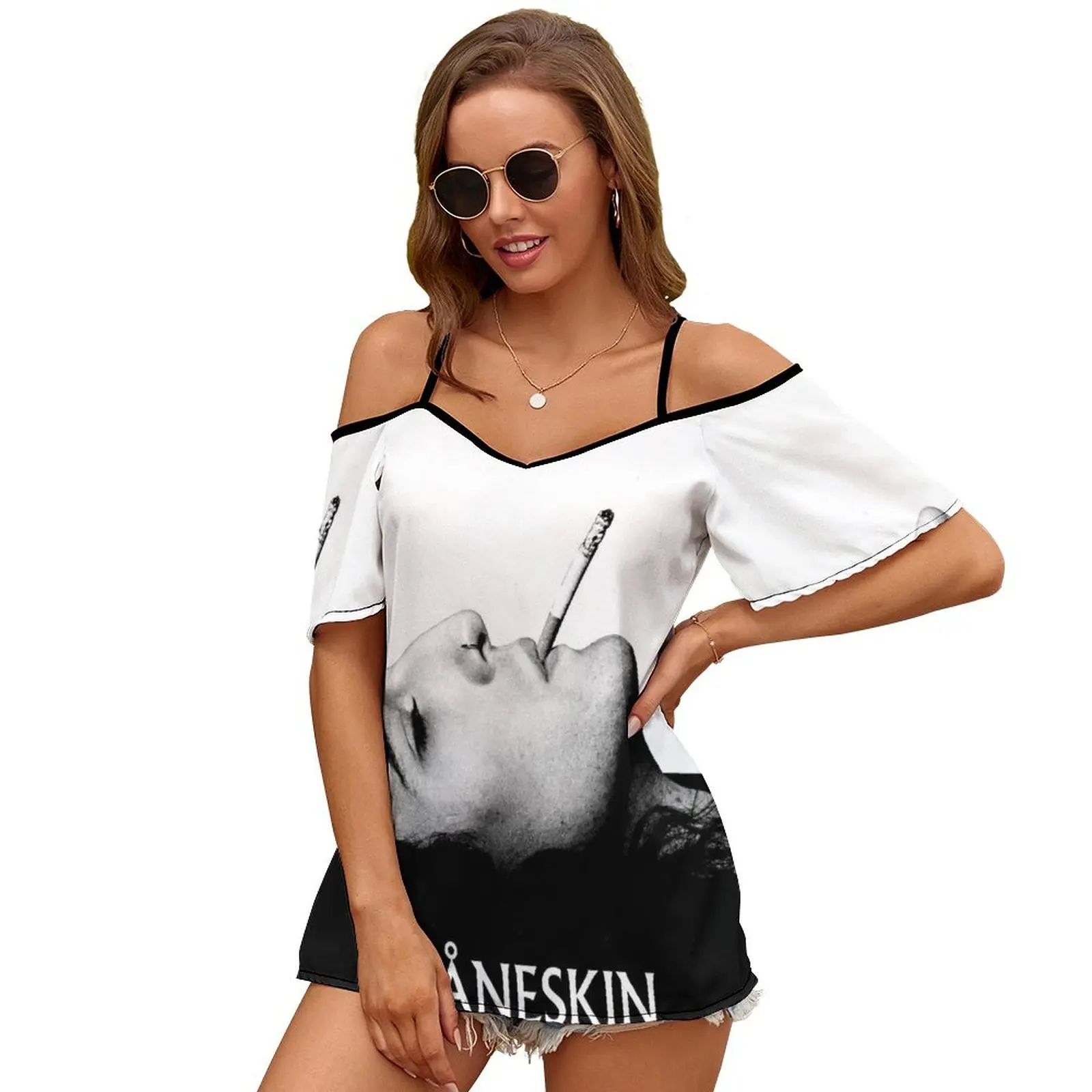 Maneskin Damiano David Måneskin Fashion Print Women Ladies Girls T-Shirt Harajuku Round Neck Short Sleeve Tops & Tees Maneskin