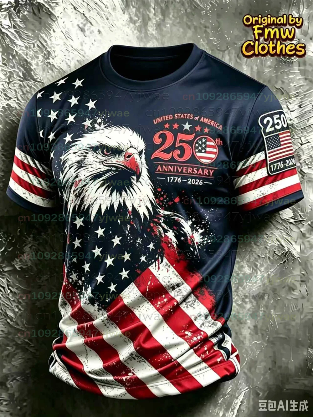 Hot Men's/Children's 250th Anniversary American Anti Independence War Eagle T-shirt Retro National Flag Design Printed T-shirt