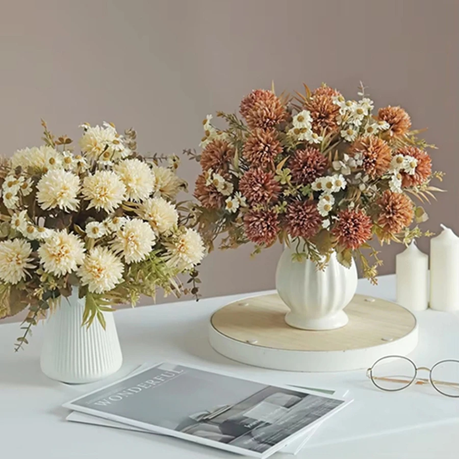 

Silk Chrysanthemum Artificial Flowers Wedding Home Christmas Living Room Decor Bridal Bouquets Table Vase Pretty Decorative Prop