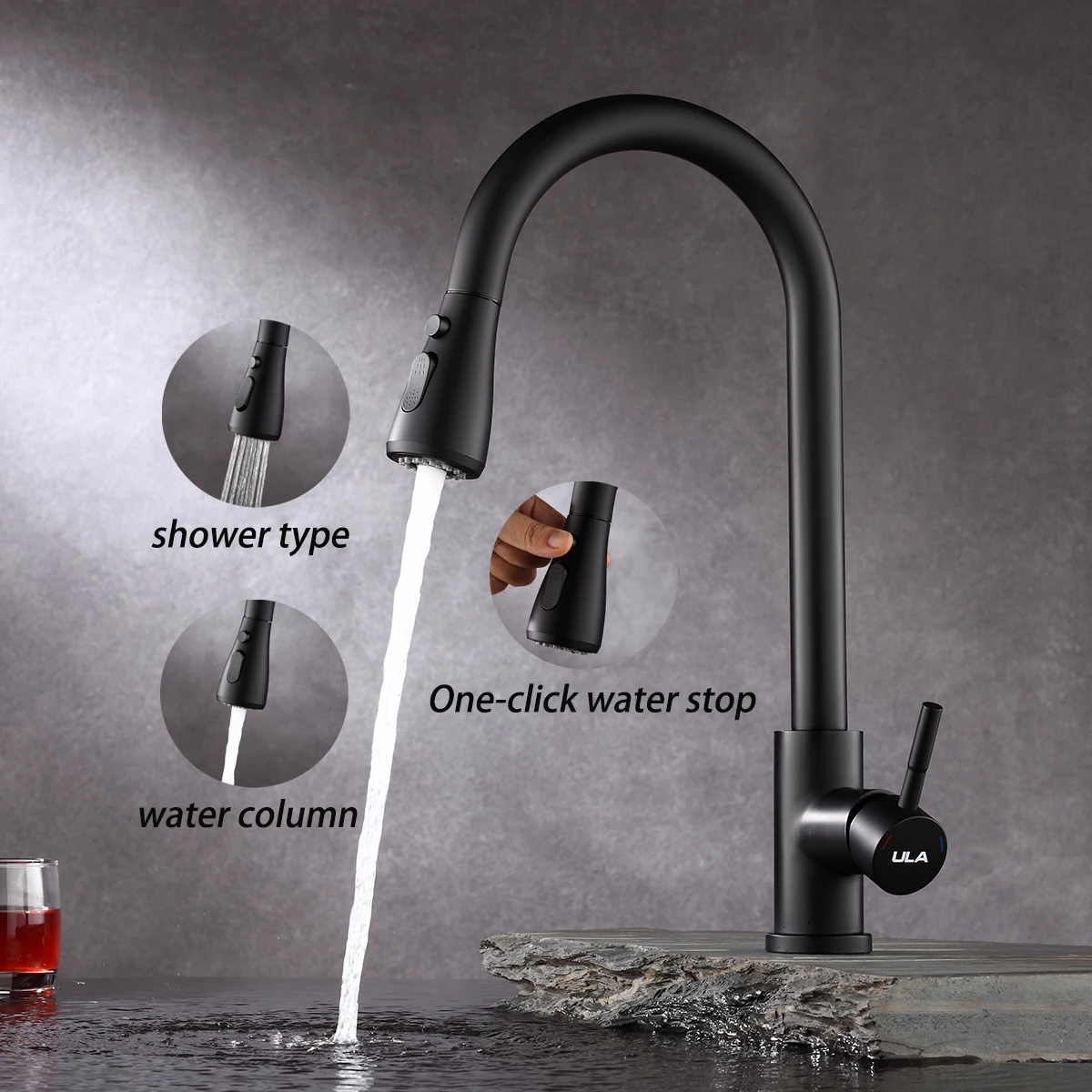 

Black/Gold/Brushed Pipe Kitchen Faucet Single Hole Pull-Out Spout Single Hole Handle Swivel 360 Degree Hot&Cold Water Mixer Tap