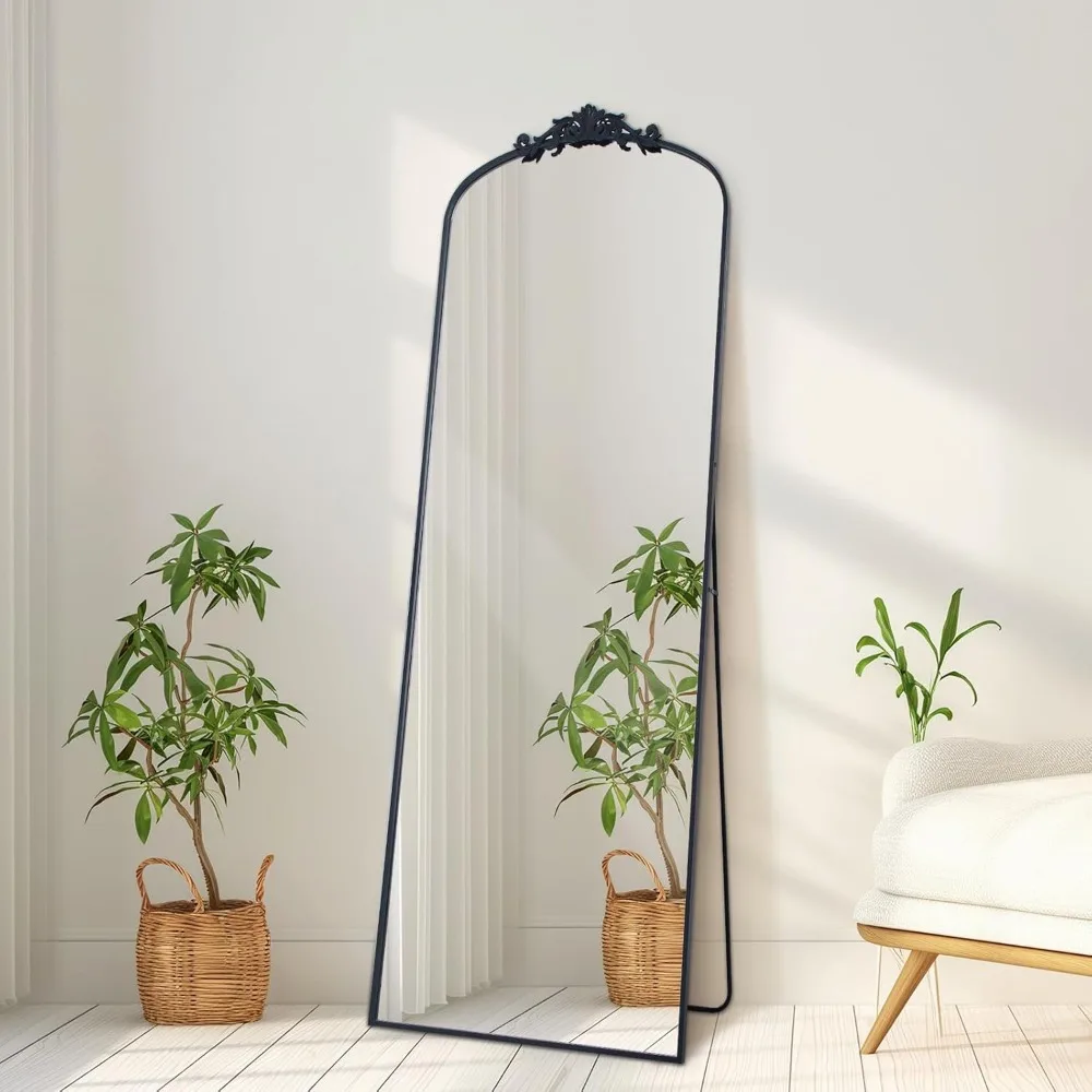 Vintage sierlijke gesneden vrijstaande vloerspiegel over de volledige lengte, 58x18 inch, aan de muur gemonteerd of hangend, elegante vintage stijl