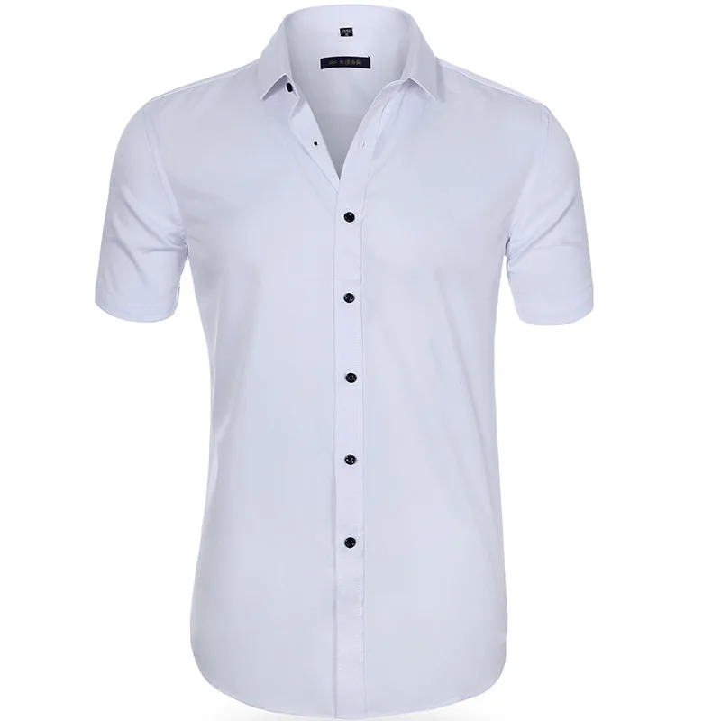 Summer Men\'s High Quality Slim Solid Color Short Sleeve Shirt Business Casual White Shirt Male Brand Large Size Classic Style