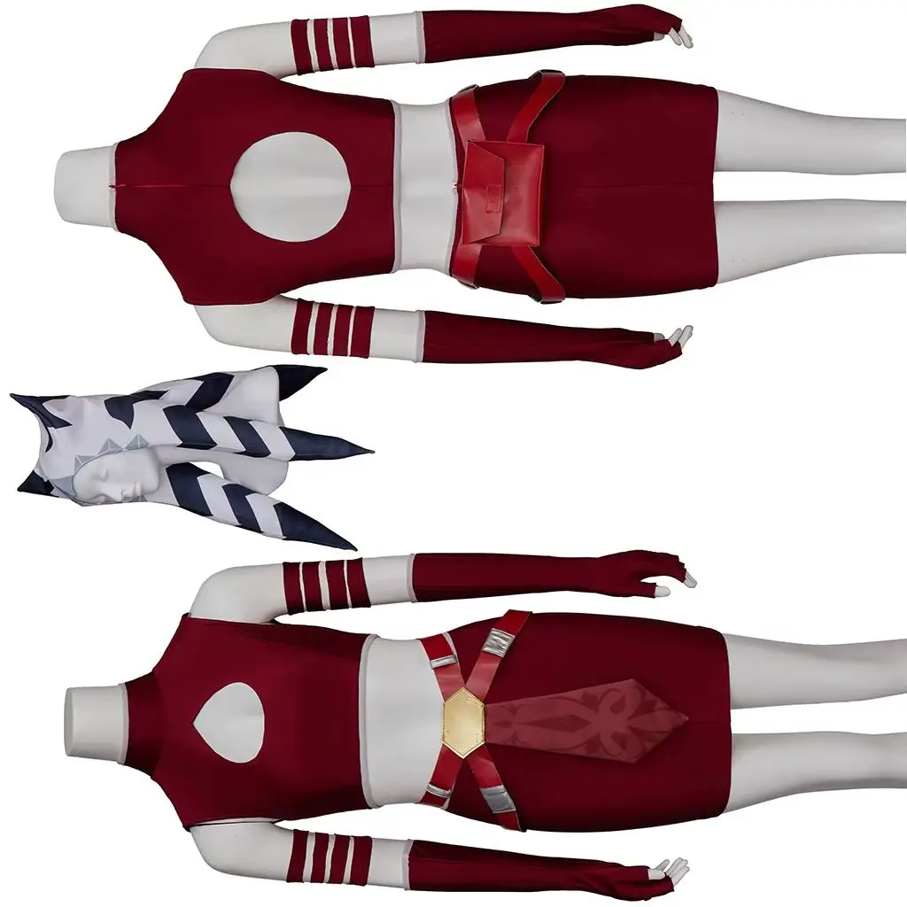

Ahsoka Tano Cosplay Red Costume Sexy Women Crop Top Hip Skirts Full Set Battle Uniform Halloween Carnival Warrior Disguise Suit