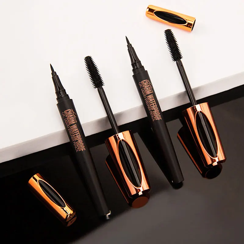 Zwarte Waterdichte Vloeibare Mascara Eyeliner Kit 4d Fiber Lash Curling Dikke Verlenging Cosmetica Volume Wimpers Korea Make-Up Set