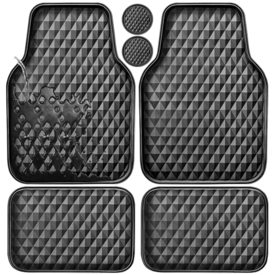 

Deep Tray Rubber Car Mats, Heavy Duty All-Weather Floor Mat for Car, Durable Anti-Slip 3D Rhombus Waterproof Car Floor Mats, Un