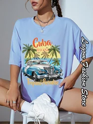 Cuba Havana Tropical Paradise T-Shirt Summer Women Cotton Tops Tees Vintage Short Sleeve Clothing Female Casual Streetwear