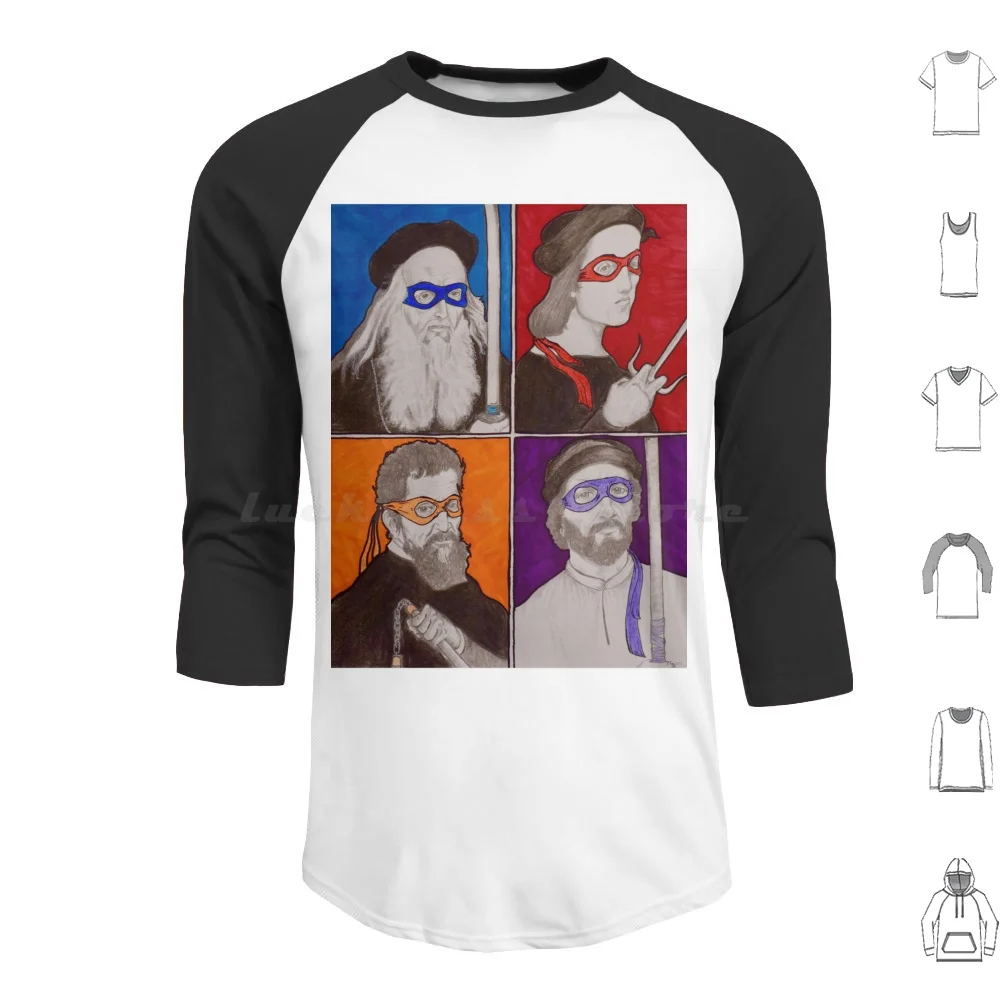 Moletom com capuz de algodão manga comprida artistas renascentistas Leonardo Da Vinci Raffaello Leonardo Michelangelo Italian Donatello