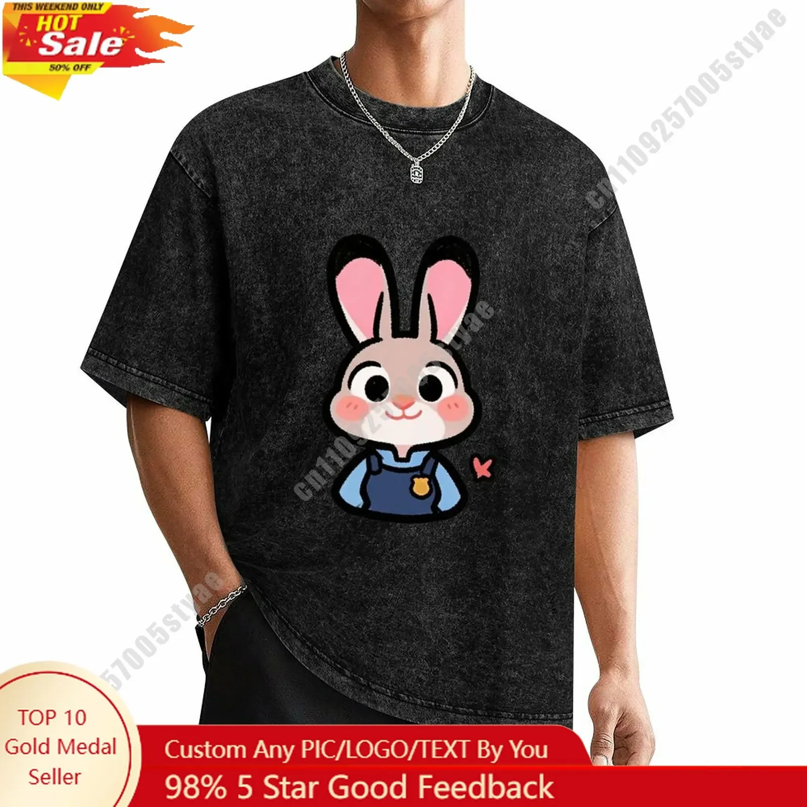 

Judy Hopps T Shirt Disney Customizable Private Your Own Design Heat Transfer Printing Vintage Washed Dropped Shoulder T-shirt