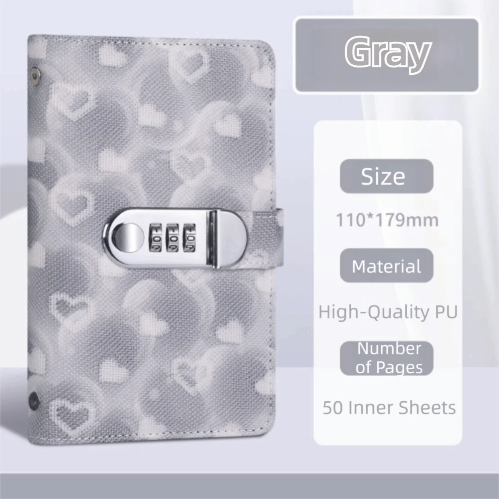 Password Lock Cash Savings Book Waterproof Design Heart Print Coin Savings Challenge Organizers PU Leather Large Capacity