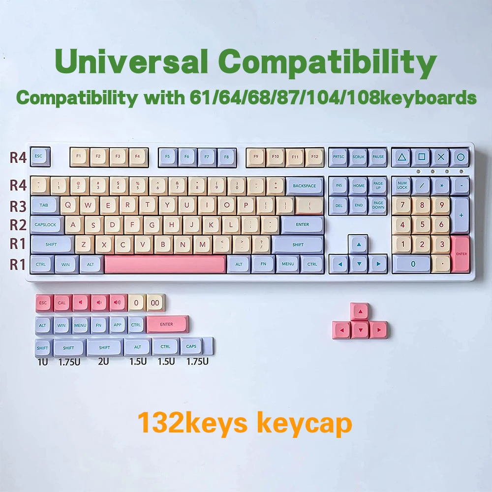 132Key Cute Marshmallow English Korean Keycaps For Mechanical Keyboard MX Switch PBT Dye Sublimation XDA Profile KeyCap