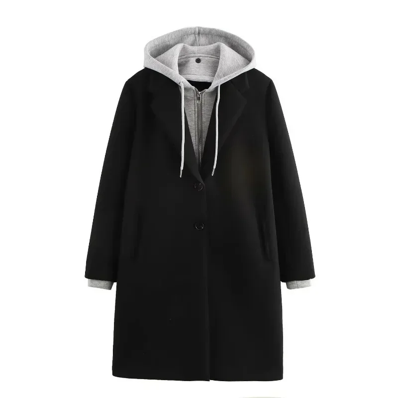 New Comfortable Leisure Spring and Autumn New Style Detachable Hooded Splicing Temperament Casual Long Sleeve Coat Jacket 2026