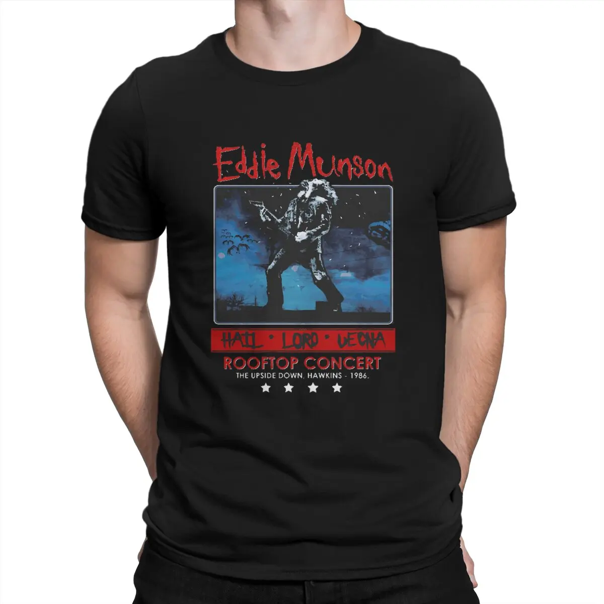 Creative Eddie Munson\'s Rooftop Concert T-Shirt Men Crew Neck  Cotton T Shirts Eddie Munson Short Sleeve New Arrival Tops