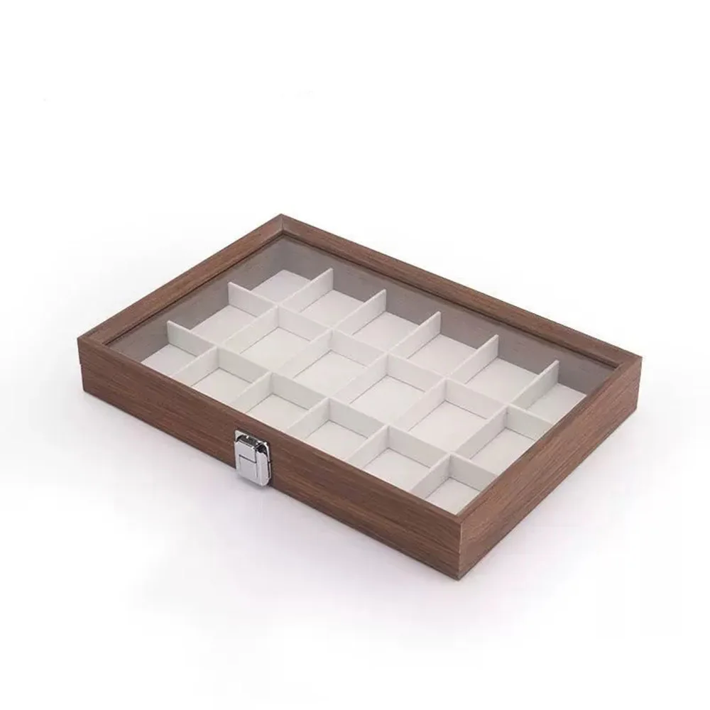 Wooden Specimen Display Box 18/24/30 Grids Optional Glass Lid Natural Collection Storage Case Small Collectibles Desktop Decor