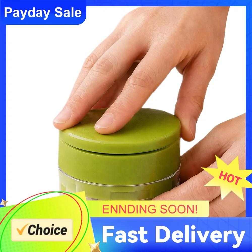 Multi-Functional Garlic Press with Storage Container Manual Garlic Crusher Anti-Slip Handle Handheld Onion Chopper for Food Prep