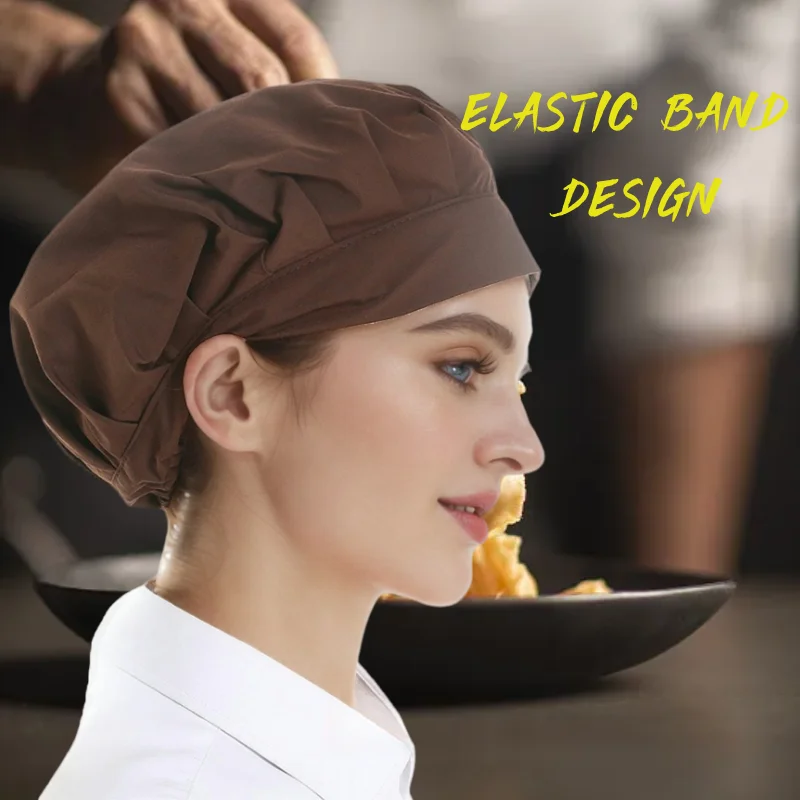 Polychrome Elastic Band Chef Hats Suitable For Kitchen Baking Solid color Safety Hygiene No Brim Reusable Cap Wholesale