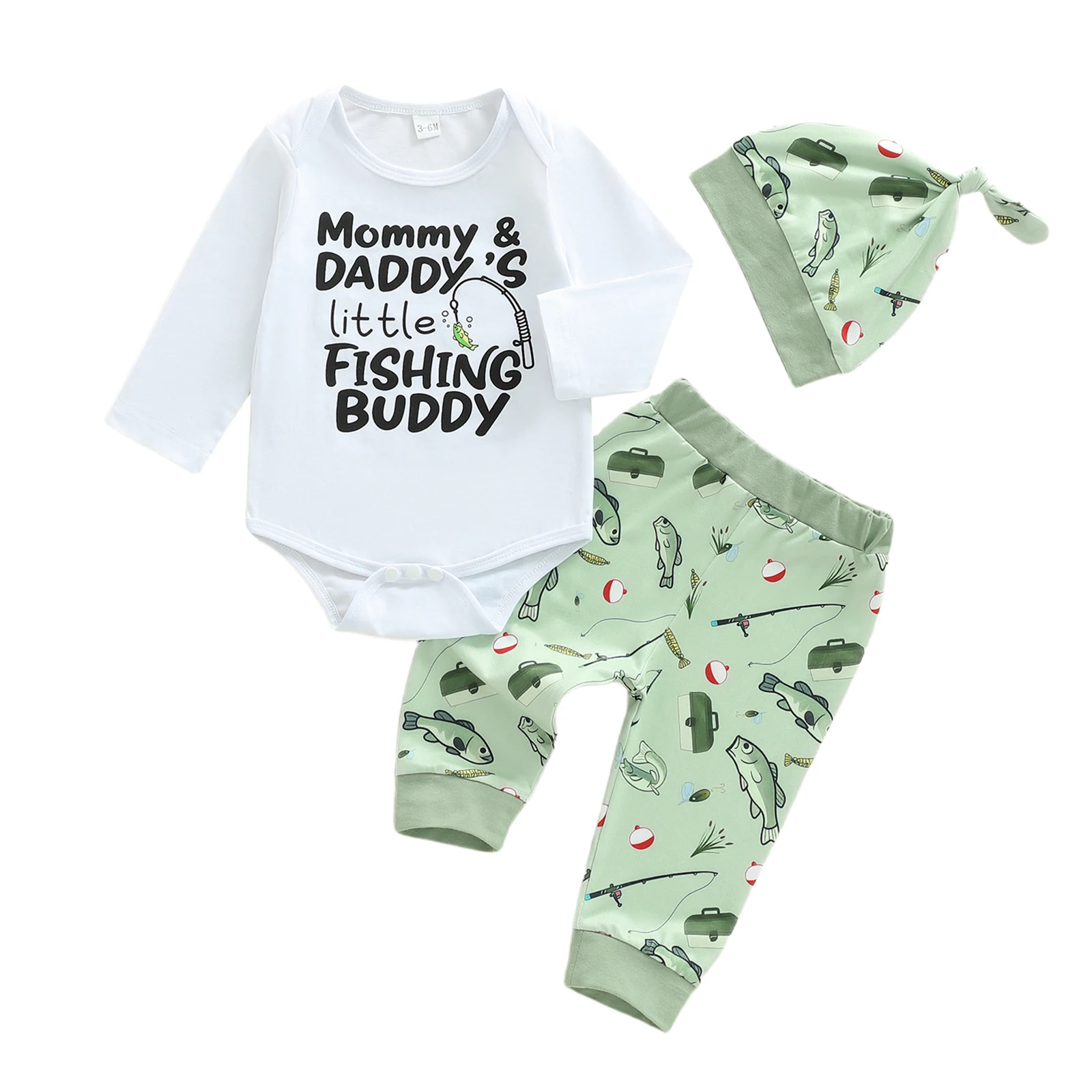 

Осенняя одежда для маленьких мальчиков, комбинезон с длинными рукавами и буквенным принтом, длинные штаны и шапка с рисунком рыбы, наряд из 3 предметов