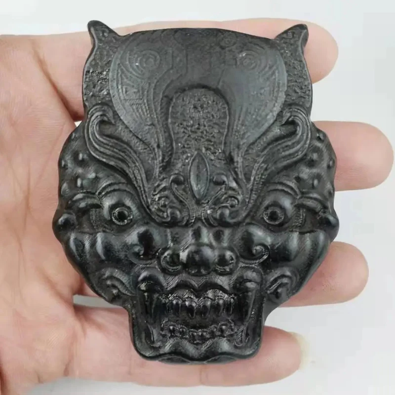 Collection Elaborate Interesting Chinese Hongshan Culture hand-carved Black Meteorite Animal Head Tiger Head ornament