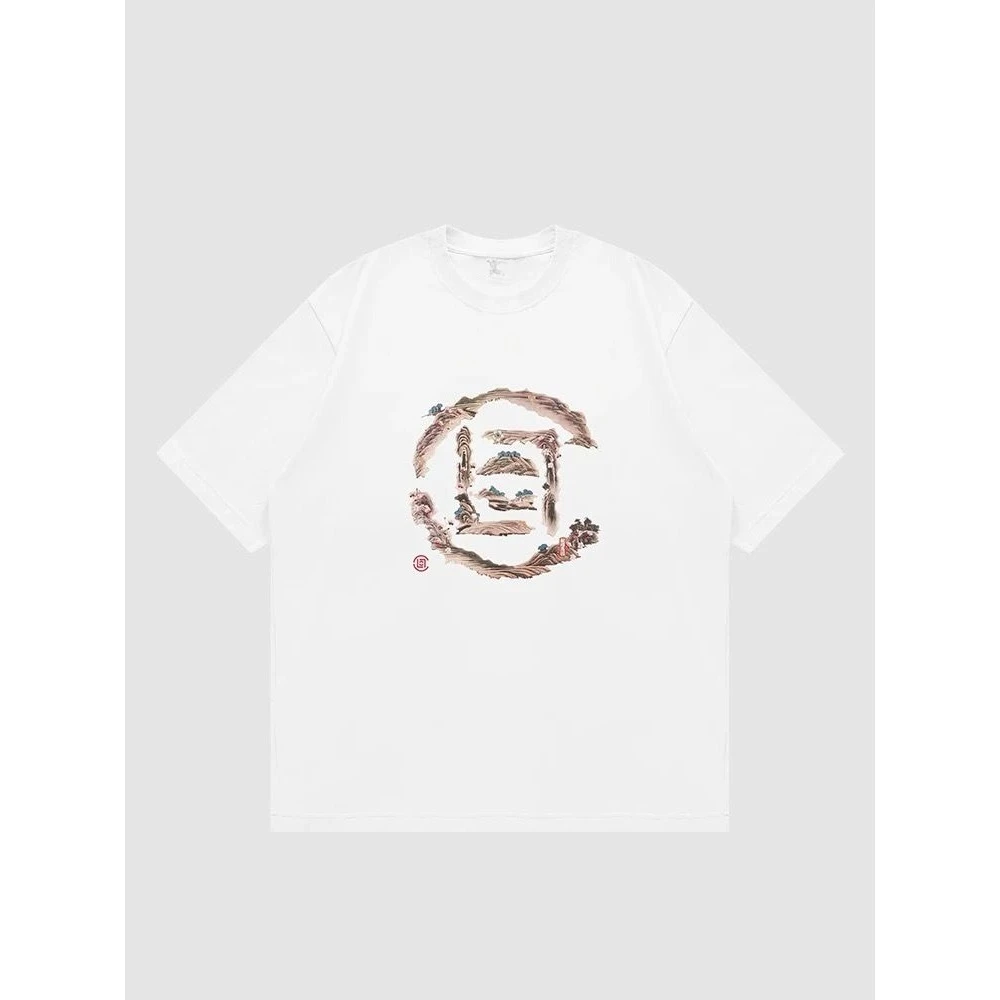 2025 أحدث فضفاض الثقيلة إلكتروني الطباعة عارضة الصيف قطنية عالية الجودة الطباعة قصيرة الأكمام زوجين تي شيرت طاقم الرقبة الإضافية