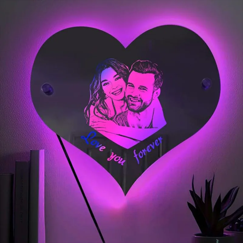 Personalized Photo MirrorLED Light Up Mirror Wall Decoration-Bedroom Decoration Custom Name Night Light-Valentine's Day