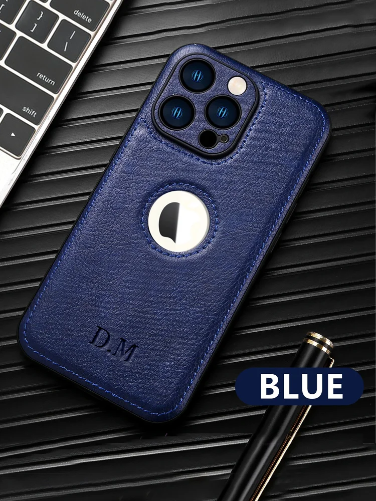 Personalized Name Engraved initial Letters Case For iPhone 15 14 13 12 11 Pro Max Leather Logo Hole  Customized DIY Cover 15 Pro