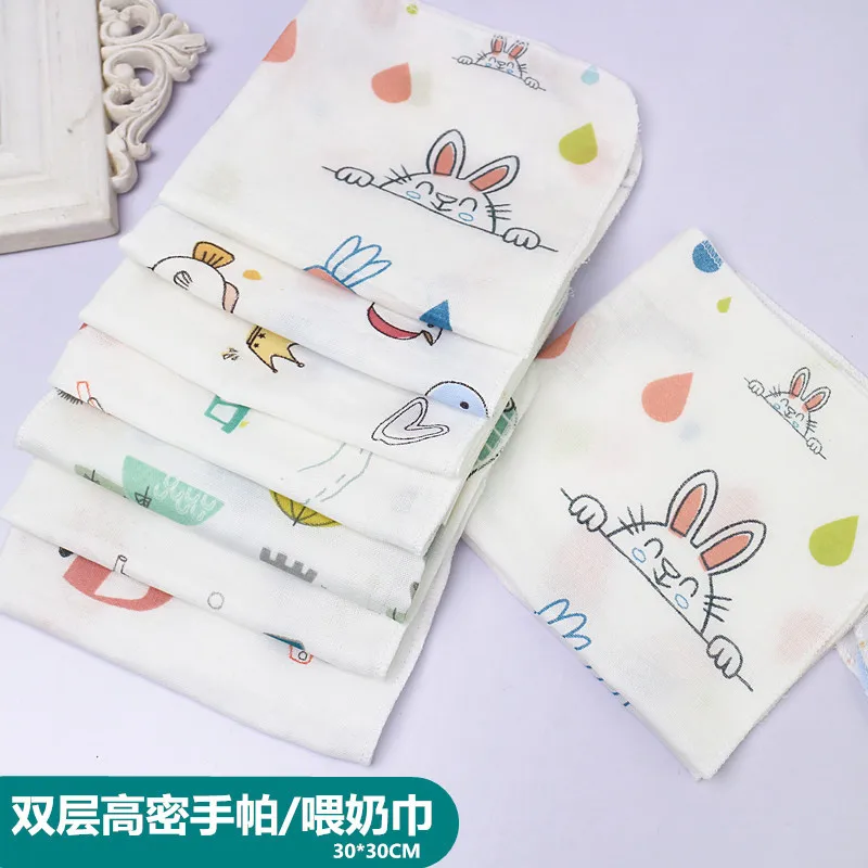 High Density 30 * 30CM Double-layer Printed Cotton Gauze Handkerchief Face Handkerchief Combed Cotton Square Towel