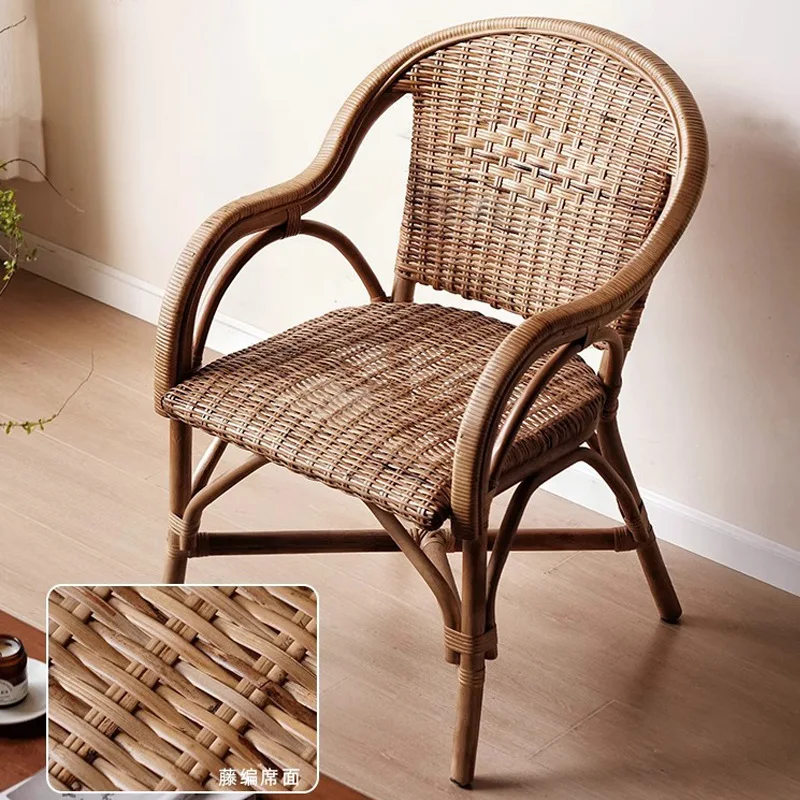 

Wabi **** rattan chair three-piece rattan art home balcony armrest back chair B & B hotel courtyard leisure plant rattan