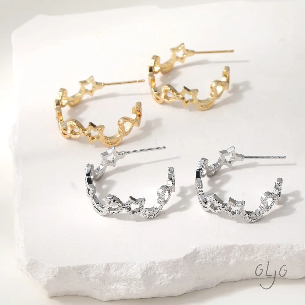 

2PCS Dainty Moon and stars Ear Studs for Jewelry Making Earrings Components DIY Brass 14k Gold Plated Accessories 24mm