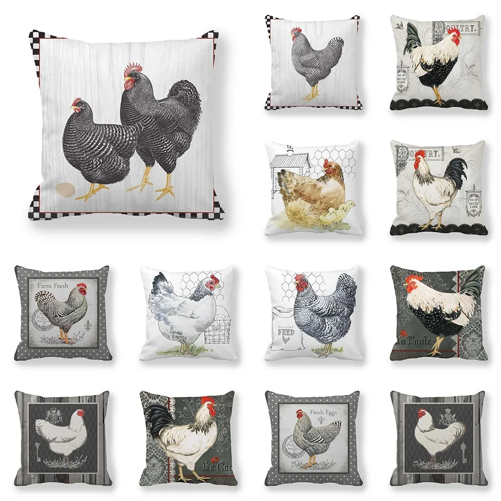 Interesting Hen Cock Print Pattern Cushion Cover for Home Living Room Sofa Decoration Square Polyester Pillow