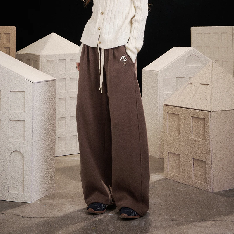 ELFSACK 2025 Winter New Arrivals Casual Loose Solid Colour Floor Length Straight Leg Pants For Women