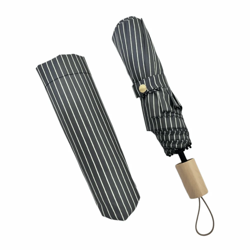 INS Striped Folding Umbrella Sun Rain Dual-Use Windproof Mini Sunshade Umbrella Rainproof Compact Hand Operated Parasol Women
