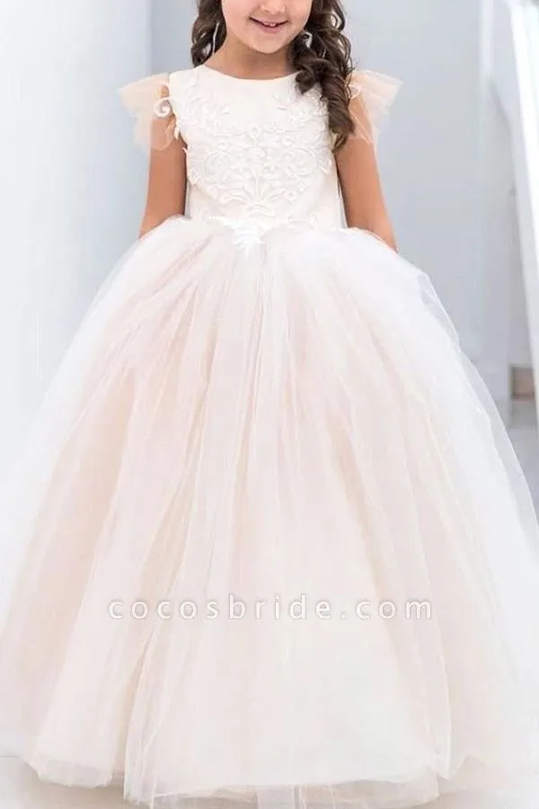 Sunnye Fairy Cute Lace Tulle Flower Girls Dress Princess for Kid Child Wedding Party juniordamigella d'onore Maxi Ball Gown Evening